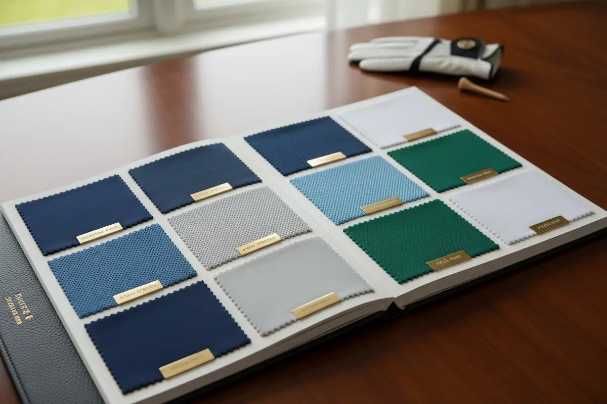 booklet of fabric samples on a table