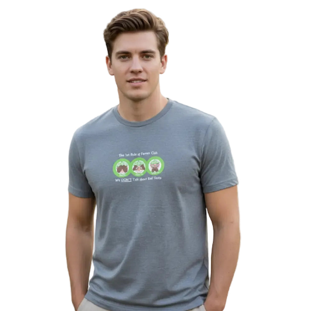 Model wearing a Ferret Club Tshirt from Green Ferret Golf.