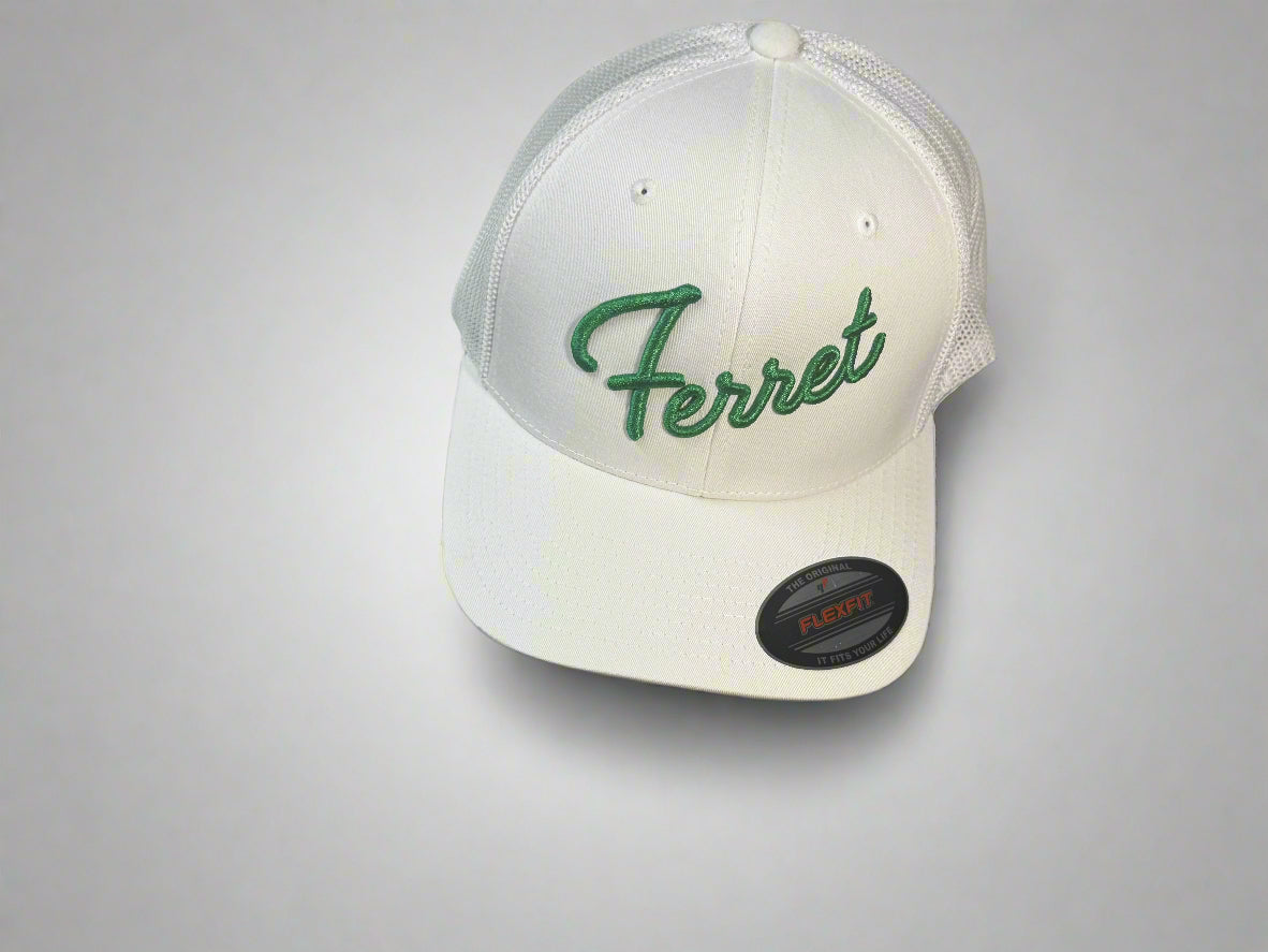 Ferret Script Hat - White with Green