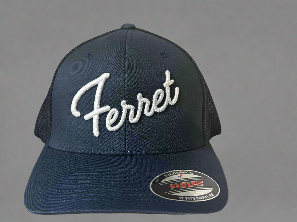 Ferret Script Hat Navy with White