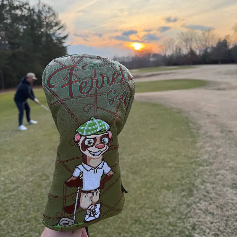 Custom Finneus Ferret Club head cover from Green Ferret Golf out on the course