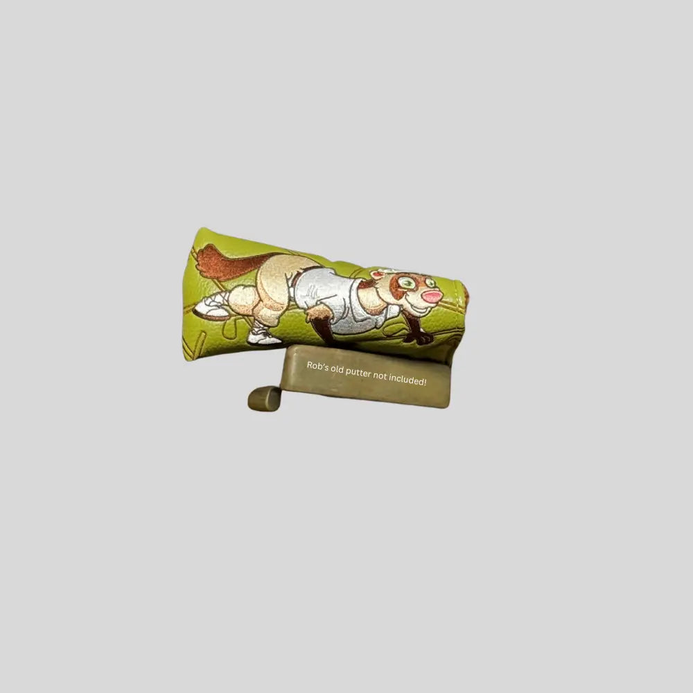 Blade style putter cover with Finneus Ferret along the sole from Green Ferret Golf