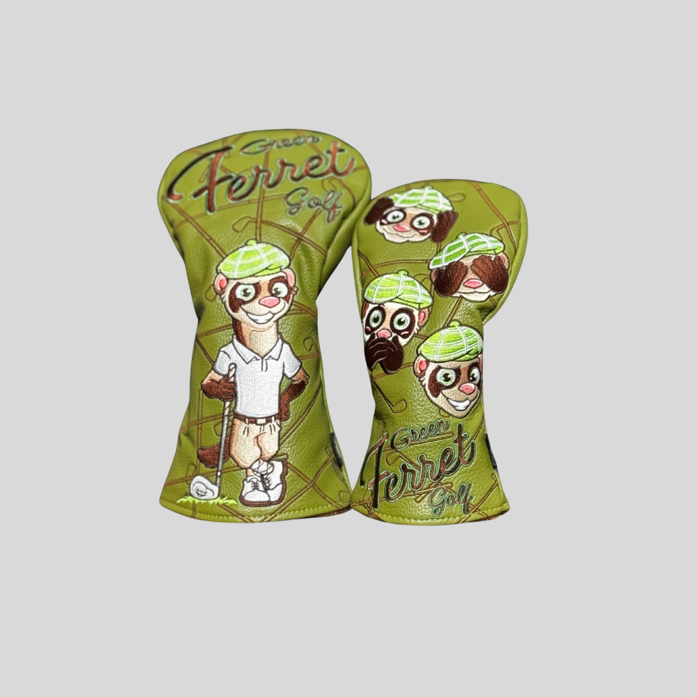 Green Ferret Golf Driver Headcover with Finneus Ferret Mascot
