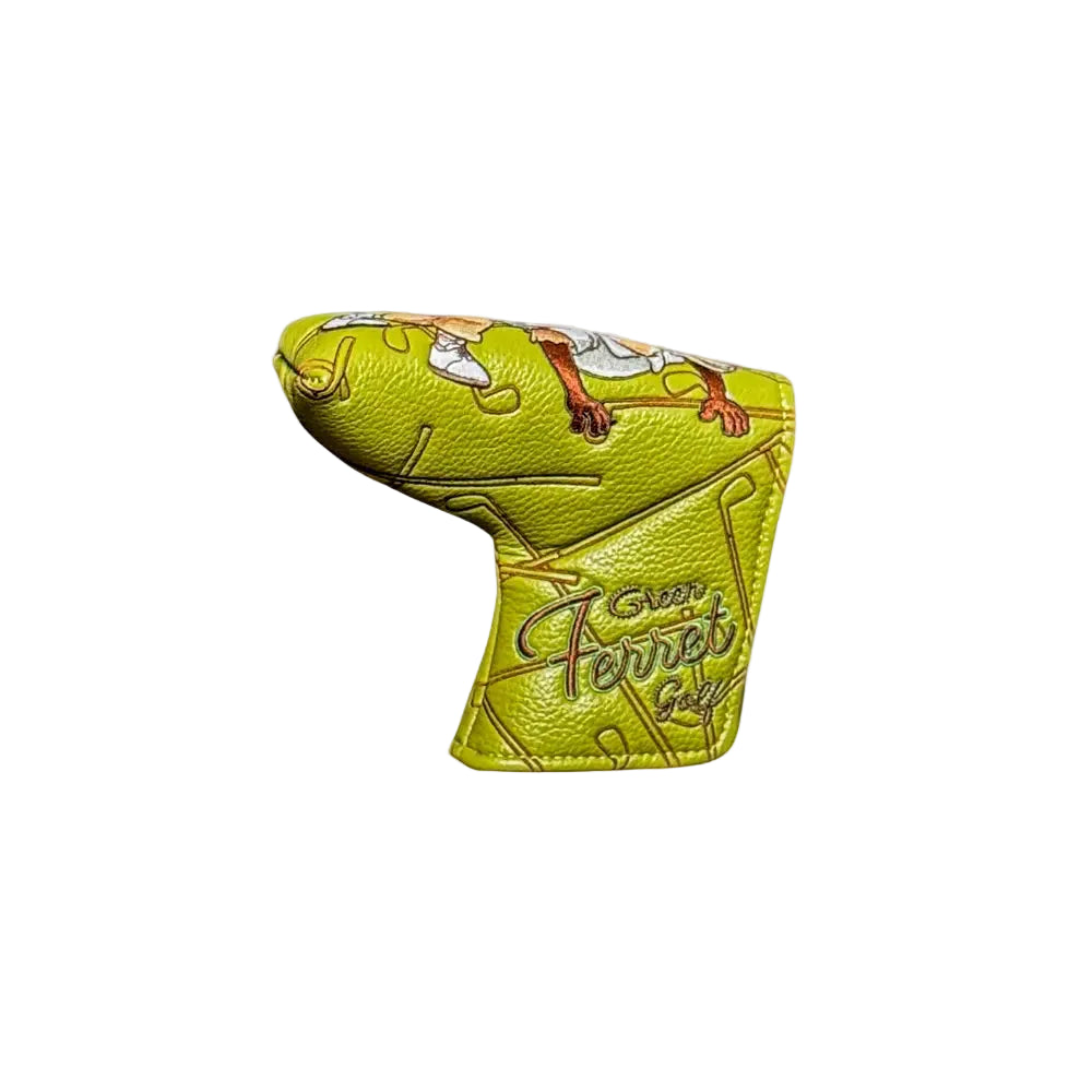 Blade style putter cover with Finneus Ferret along the sole from Green Ferret Golf