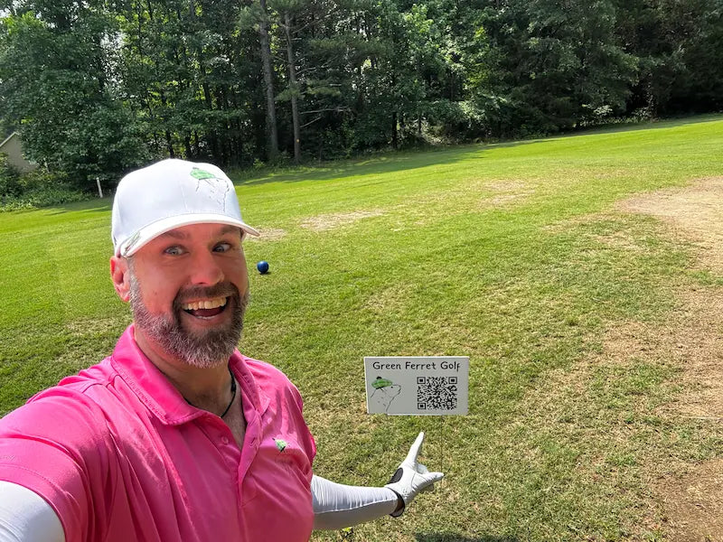 Rob showing off our tee box sponsorship at the SVHS Charity Golf tournament at Emerald Lake in Charlotte