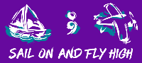 image of sail boat, semicolon and airplane. Logo for community group Sail on and Fly High