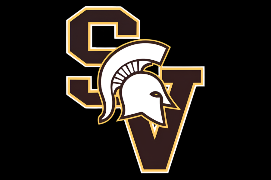 Sun Valley High School Spartans Logo with a white Spartan Helmet on top of interlocking S and V